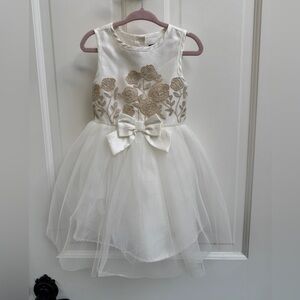 NWOT Lilt 3T Girls White Gold Floral Sleeveless Formal Wedding Flower Girl Dress